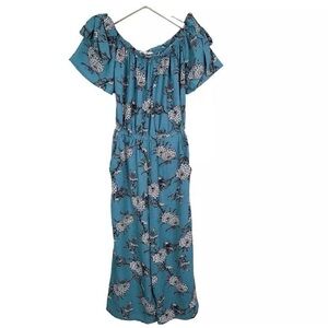 SUPERFOXX Jumpsuit Womens Extra Small Blue Floral Off The Shoulder Cropped